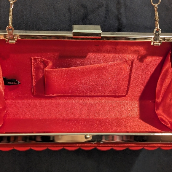 Red Satin and Acrylic Disco Ball Style Evening Bag with Gold Chain Strap - Picture 9 of 12